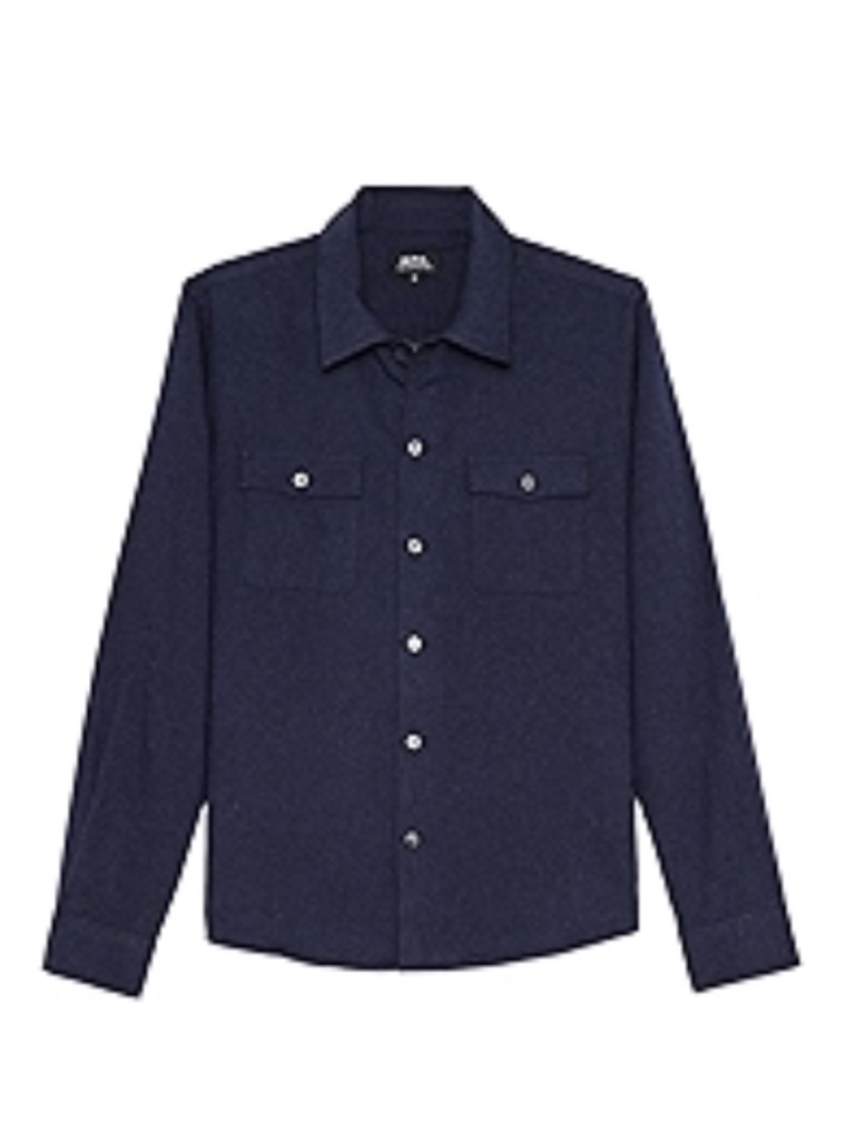 A.P.C. Men’s Navy 100% Cotton Flannel 2 Pocket Sport Shirt Xs